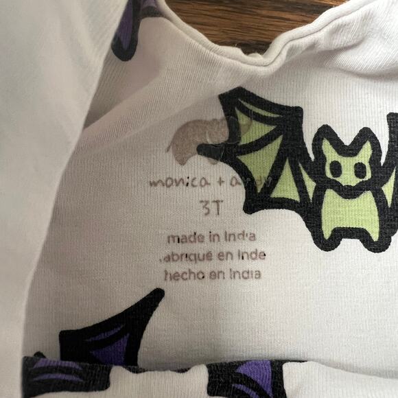Monica + Andy Girl's Halloween Organic Cotton White Green Purple Bat Dress - 3T - Picture 3 of 4